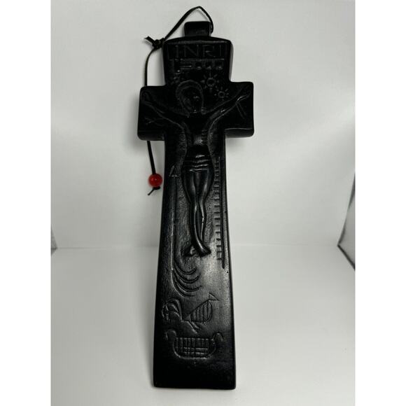 VTG Irish Kiln Made Bogland Turf Hand Crafted Penal Christ INRI Christian Cross - Picture 1 of 7